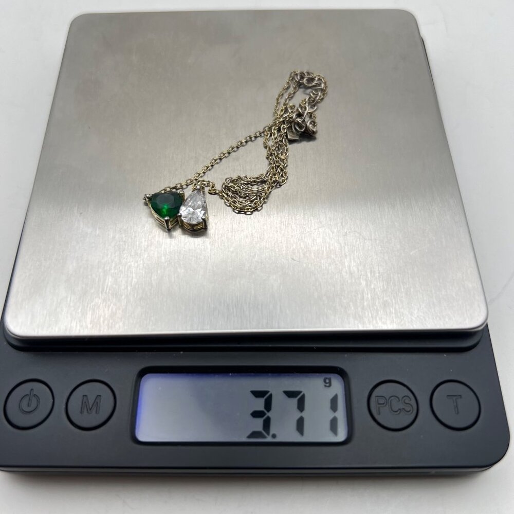 Adinas Jewels Sterling Silver Vermeil Necklace Green Toi et Moi Pendant 16-18" - Picture 4 of 14